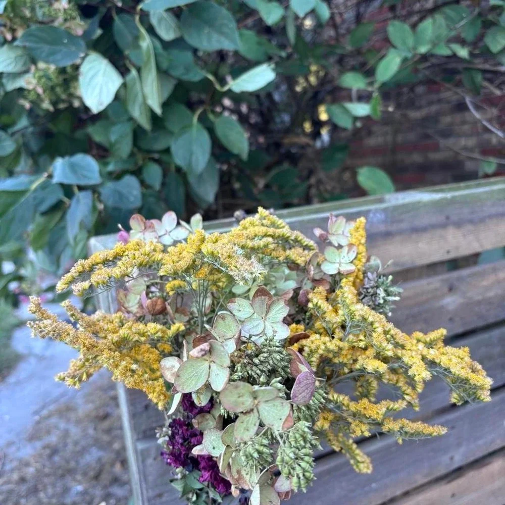 Preserved Goldenrod and Hydrangea Bouquet Real Dried Wildflower 11in Arrangement